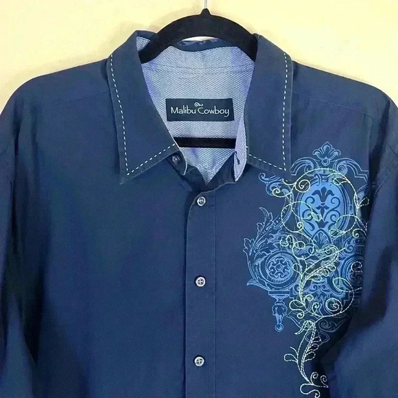 Malibu Cowboy Men’s Navy Embroider Western Cotton Button Down Shirt Size XL - Picture 2 of 12